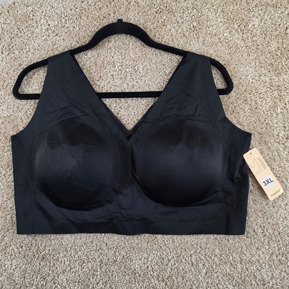 Truekind Other - Truekind Bralette Everyday Comfort V-Neck Black Seamless Wireless Plus Size 3XL